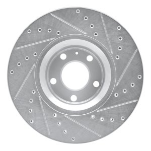 Audi A6 Brake Rotor (1) - Front Left - R1 Concepts - Drilled & Slotted - Silver - `05-`11